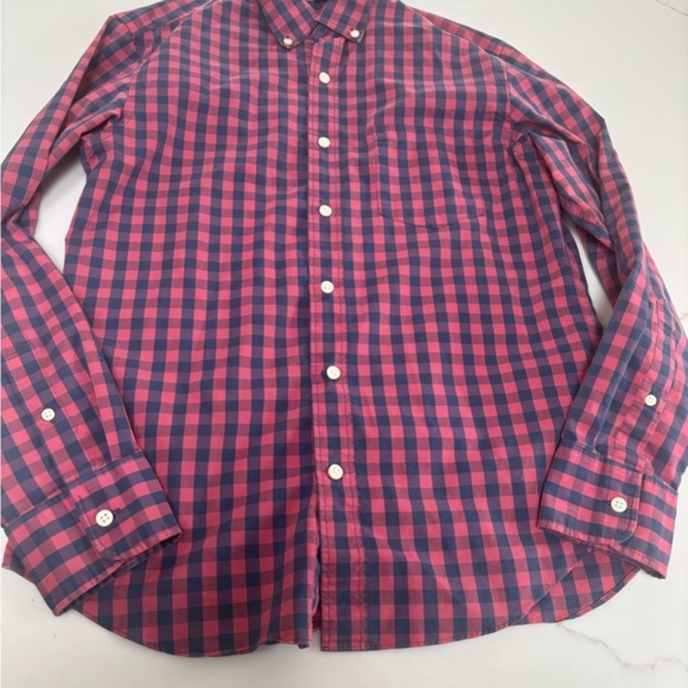 J. Crew Pink and Blue Casual Button Down Shirt size men’s small
